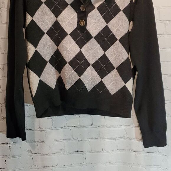 Liumilac black argyle cropped sweater size M - Picture 3 of 8